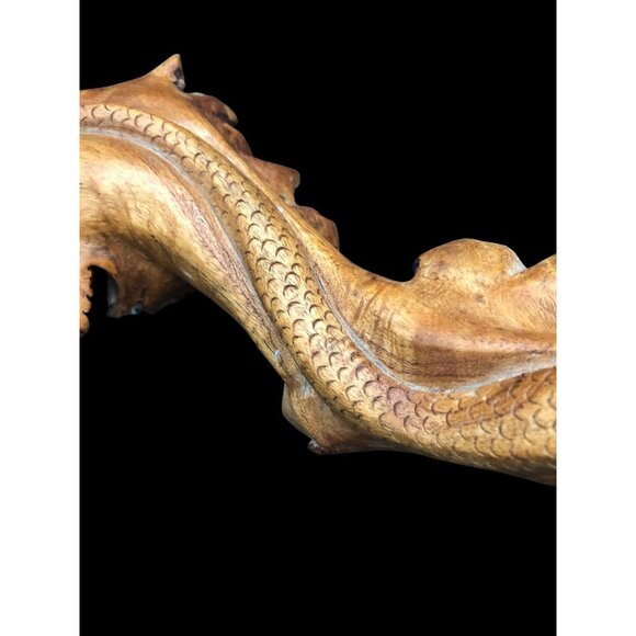 Hand-Carved Wooden Snake Sculpture On Seed Pod Root Base 15" Length - Picture 16 of 16
